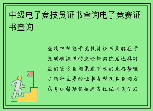 中级电子竞技员证书查询电子竞赛证书查询